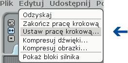 białym obramowaniem, a wewnątrz przesuwać się będzie podświetlenie kolejnych klocków. Możesz zmienić szybkość pracy krokowej, wybierając z menu polecenie Edytuj/Ustaw pracę krokową... (rysunek 8.26).