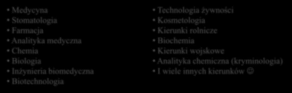 Klasa 1C przyrodniczo-medyczna W zakresie rozszerzonym będą realizowane biologia, chemia i matematyka. Możliwe przedmioty uzupełniające łacina w medycynie, fizyka w medycynie.