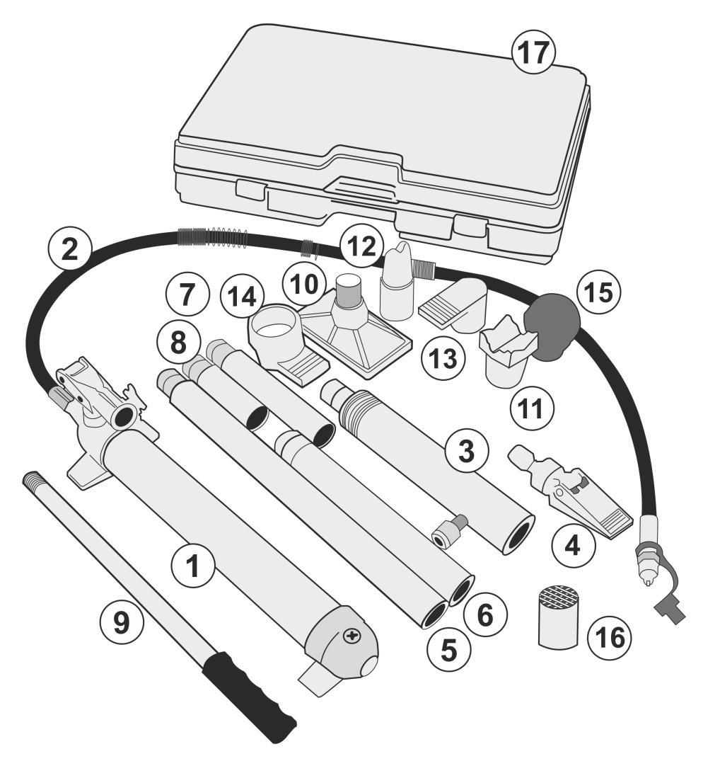 BUDOWA I DANE TECHNICZNE ASSEMBLY DIAGRAM AND SPECIFICATION КОНСТРУКЦИЯ И ТЕХНИЧЕСКИЕ ДАННЫЕ 1 - Pompa hydrauliczna 2 - Wąż hydrauliczny 3 - Siłownik 10 ton 4 - Rozpierak 5 - Przedłużka rurowa 485mm