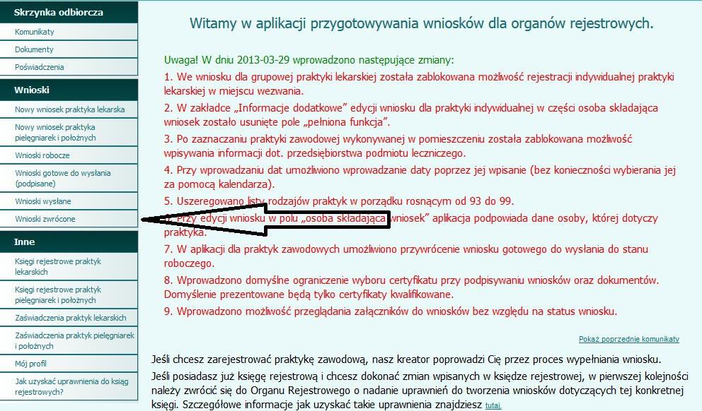 a następnie Modyfikuj wniosek i należy wprowadzić wymagane zmiany.