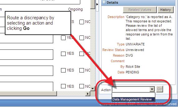 Przesyłanie zapytań Przesłanie zapytania do centrum zarządzania danymi możliwe jest po wyborze opcji Data Management Review (Sprawdzenie przez centrum zarządzania danymi) i kliknięcie przycisku Go