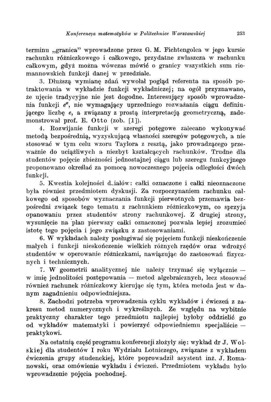 Konferenc1a matematyków w Politechnice Warszawskiej 253 terminu granica" wprowadzone przez G. M.