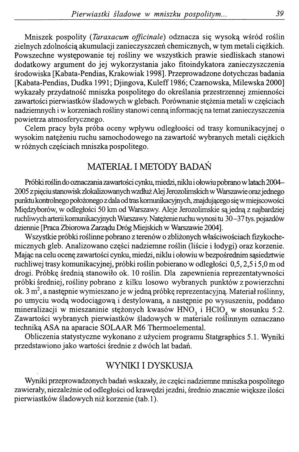 Pierw iastki śladowe w mniszku pospolitym.