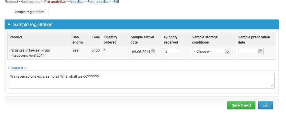 Pre-analytics- Faza przedanalityczna W dziale Pre-analytics, zostaniesz zapytany o: Sample arrival date- datę otrzymania próbki Quantity received: ile zestawów próbek otrzymałeś Sample storage