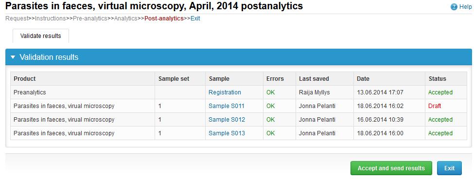 Post-analytics- faza poanalityczna Kiedy wszystkie wyniki zostaną wypełnione, użytkownik przechodzi do fazy poanalitycznej zatwierdzania wyników: Product: która część procesu jest zatwierdzona Sample
