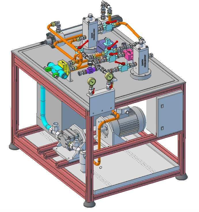 pompa, zawory, cylinder hydrauliczny lub co najmniej ich kluczowe części będą wykonane z tworzyw sztucznych.