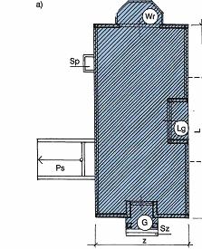 Rysunek 3. Powierzchnia zabudowy (Pz) budynku: a) zasady obmiaru przedstawione w rzucie poziomym, b) zasady obmiaru przedstawione w przekroju pionowym.