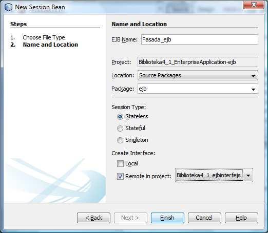 (3) Nadanie nazwy Fasada_ejb ziarnu typu SessionBean w tworzonym