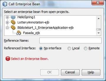 Code/Call Enterprise Bean w wybrać z listy