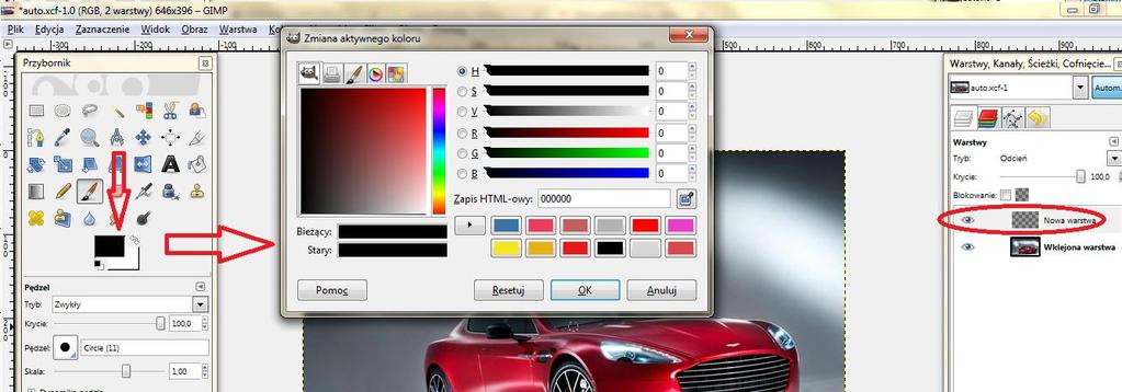 8. Zmieniamy kolor samochodu: Ćwiczenia GIMP Będąc na