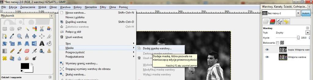 7. Obraz będzie czarno biały wstawiamy maskę klikamy na