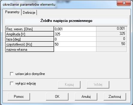 Zaznaczamy element i wybieramy iknę Edycja Parametrów lub dwukrtnie klikamy na element, następnie wprwadzamy parametry elementu (mżna wprwadzić takie jak w przykładzie): Zatwierdzamy zmiany.