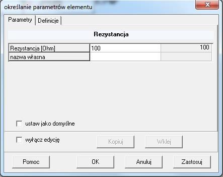 Zaznaczamy element i wybieramy iknę Edycja Parametrów lub dwukrtnie klikamy na element, następnie wprwadzamy parametry elementu (mżna wprwadzić