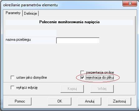 Wprwadzenie TCad Graf Aby móc krzystać z prgramu TCad Graf należy pdczas twrzenia schematu w symulatrze TCad 7 w właściwściach elementu mnitrwania przebiegu zaznaczyć pcję rejestracja d pliku : W ten