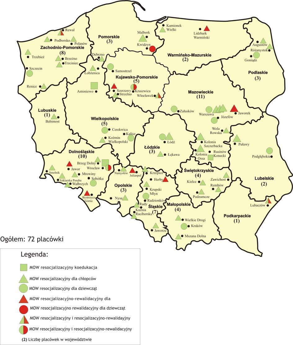 Rysunek 1 Rozmieszczenie MOW w Polsce