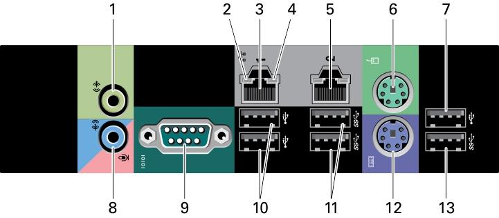 3. napęd dysków optycznych 4. przycisk wysuwania dysku optycznego 5. złącza USB 2.0 (3) 6. lampka aktywności dysku twardego 7. złącze mikrofonu 8. złącze słuchawek 9. lampki diagnostyczne (4) 10.