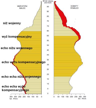 W m =339 W m =94 Polska Rok 2015 Cechy struktury wieku i płci społeczeństwa Polski W Polsce liczebnie przeważają kobiety W F =107 Do około 45 roku życia żyje więcej mężczyzn, a wśród osób starszych