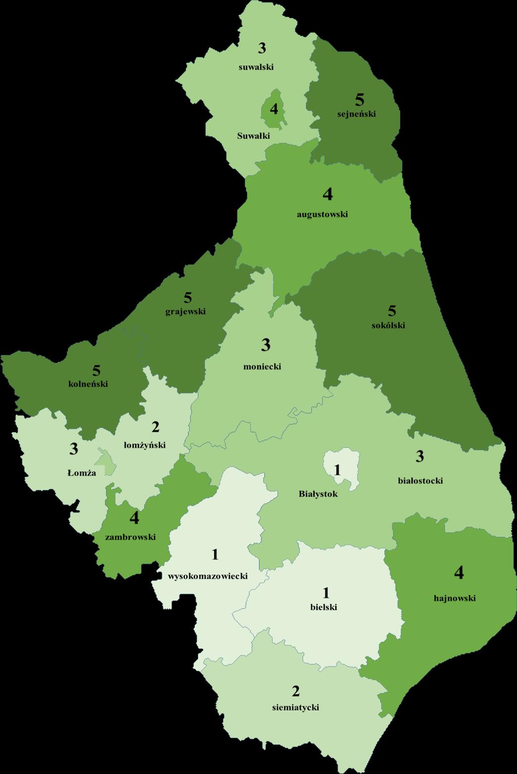 2013 roku na terenie powiatów