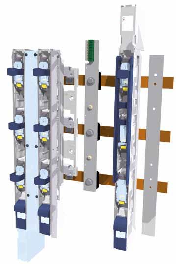 443 Assembly drawing fuse switches, BTVC, NH-00, 160 A, 185 mm busbars spacing Rysunek montażowy dla rozłączników bezpiecznikowych listwowych BTVC NH-00, 160 A na rozstaw mostu szynowego185 mm