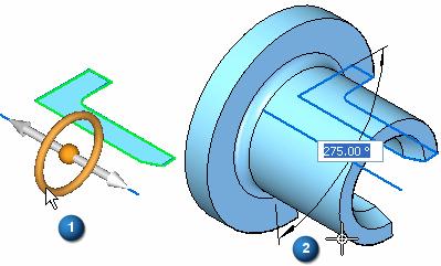 Tworzenie elementów podstawowych Przy użyciu opcji na pasku poleceń Obróć można utworzyć element obrotowy o kącie równym 360 stopni lub mniejszym.