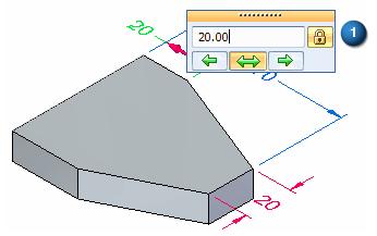 Lekcja Lekcja 7: 7: Wymiary Wymiary modelu modelu Określanie zmian Można użyć przycisku Blokuj (1) znajdującego się w oknie dialogowym Edycja wartości wymiaru, aby upewnić się, że wymiary i