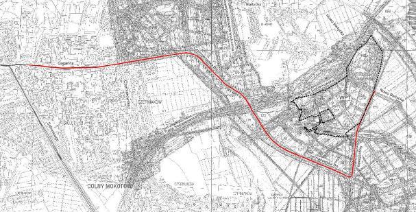 Studium wykonalności dla projektu: Budowa trasy tramwajowej do WPT Synteza 7 Rys. 3.2. Przebieg trasy tramwajowej wg wariantu W2. Rys. 3.3. Przebieg trasy tramwajowej wg wariantu W3.