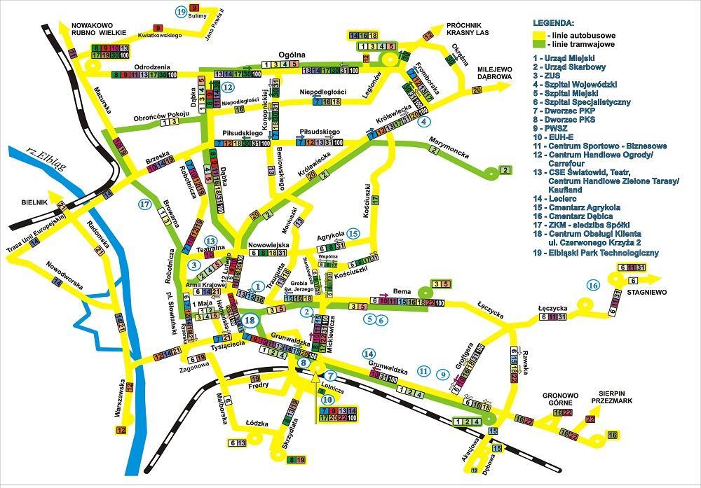 km w granicach miasta i 20 km po terenie gmin ościennych. Z kolei długość tras komunikacji autobusowej wynosiła 93 km, a tramwajowej 17 km.