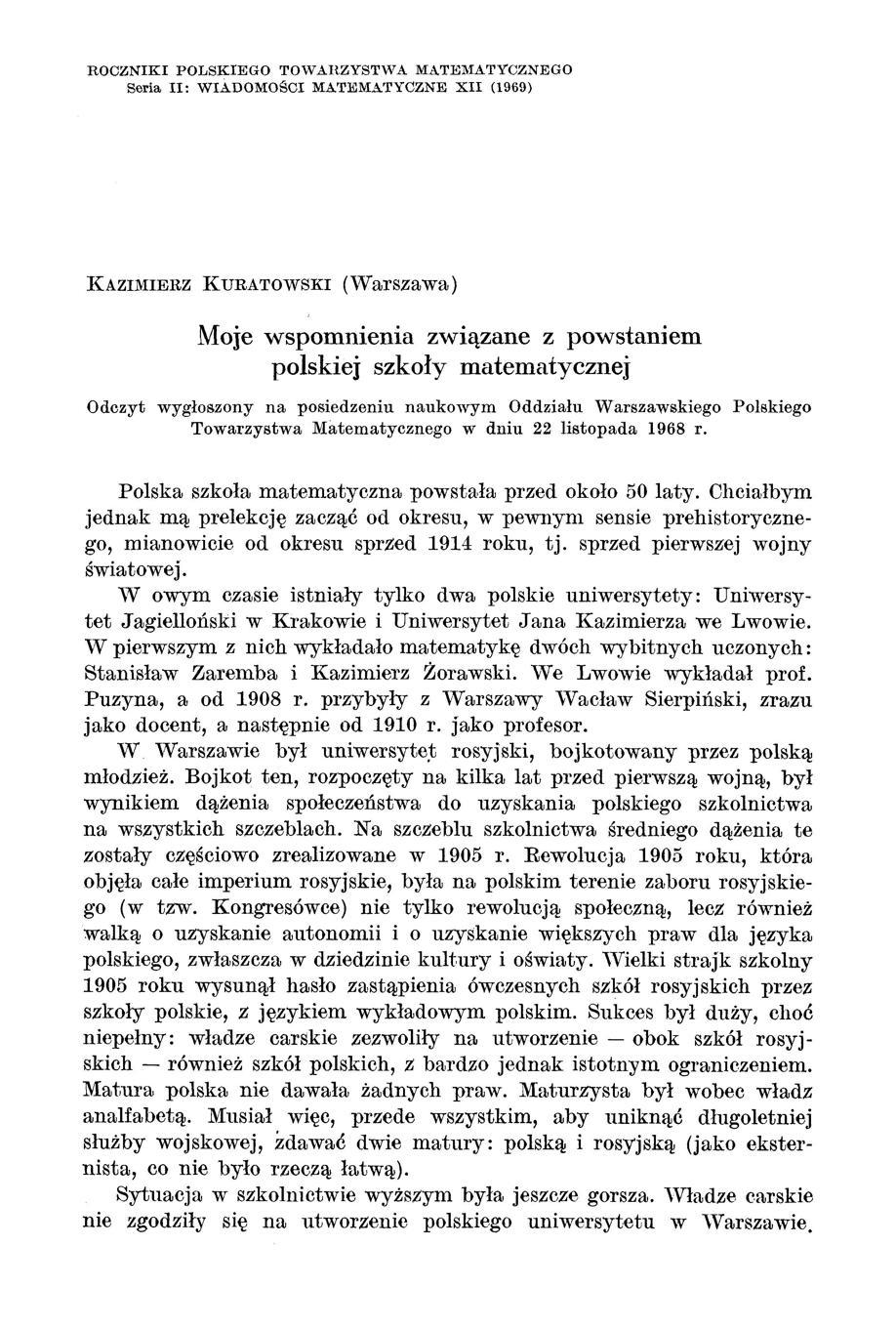 ROCZNIKI POLSKIEGO TOW..A.HZYSTW..A. MATEMATYCZNEGO Seria II: WIADOMOŚCI MATEMA.