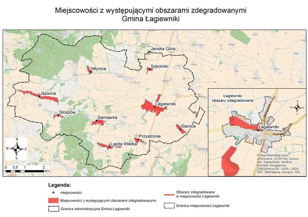 Rys. 14 Obszary zdegradowane w gminie Łagiewniki.