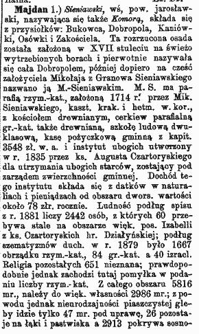Opis wsi i gminy Majdan Sieniawski z 1884 roku (Słownik Geograficzny., tom V, s.