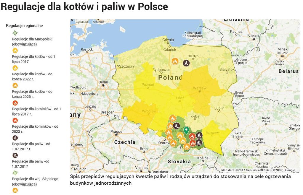 Inicjatywy antysmogowe w Polsce Mapa z EP z podjętymi działaniami Źródło: Inicjatywa Efektywna Polska efektywnapolska.