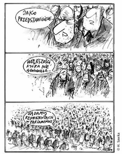 10 Egzamin maturalny z wiedzy o społeczeństwie Zadanie 32. (1 pkt) Źródło: http://ludzie.wprost.pl/g/pics/0/3636208/m.jpg Napisz, jaki problem ilustruje przedstawiony rysunek satyryczny Henryka Sawki.