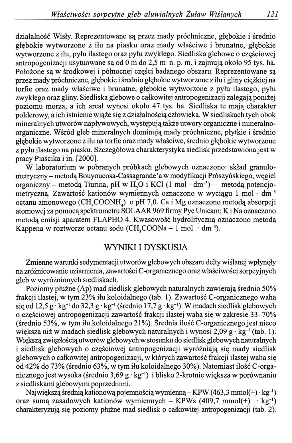 Właściwości sorpcyjne gleb aluwialnych Żuław Wiślanych 121 działalność Wisły.