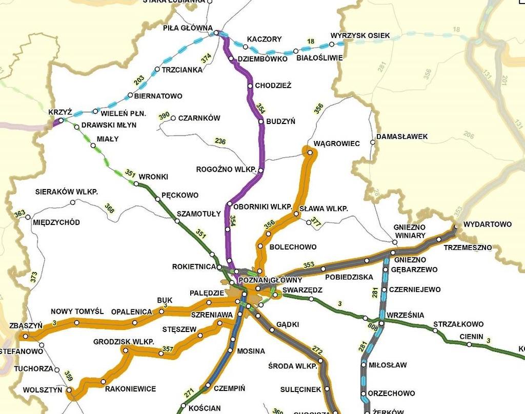 Modernizacja linii kolejowej nr 354 Poznań Główny POD Chodzież Piła Główna Podstawowe parametry (obecnie): linia zelektryfikowana; dwutorowa na odcinku 36,8 km; długość odcinka: 93 km; prędkości