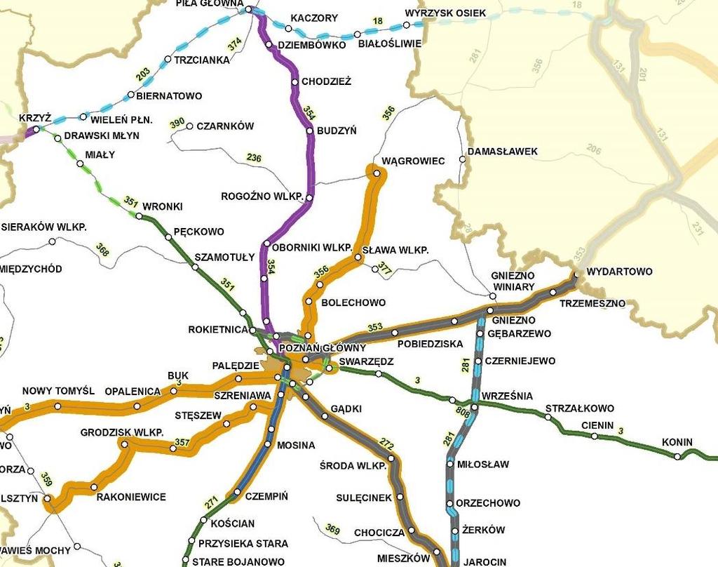 Prace na linii nr 353 Poznań Wschód - Dziarnowo Podstawowe parametry (obecnie): linia zelektryfikowana, dwutorowa; długość Prędkość odcinka: [km/h] 58 km; % długości