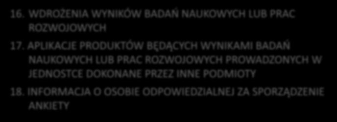 16. WDROŻENIA WYNIKÓW BADAŃ NAUKOWYCH LUB PRAC ROZWOJOWYCH 17.