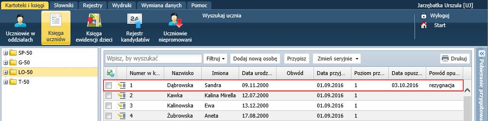 Także usunięcie wpisu o przebywaniu ucznia poza szkołą w sekcji Oddziały nie spowoduje automatycznego usunięcia daty opuszczenia szkoły w sekcji Księga uczniów. 9.