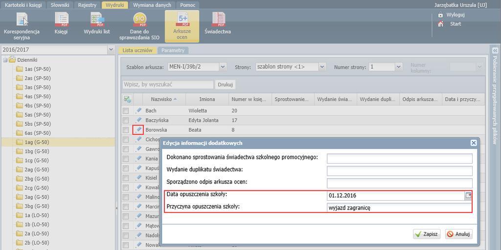 UONET+. Jak skreślić ucznia z listy uczniów szkoły? 4/7 4. Zamknij okno zapisując zmiany. 5.