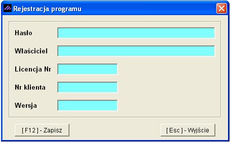 3-8 Aplikacja Ramzes Księgi Handlowe podręcznik uŝytkownika Jeśli po uruchomieniu niezarejestrowanego programu wybrano przycisk, pojawi się okno Rejestracja programu: Rysunek 3-8 Okno do wprowadzania