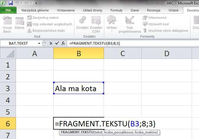 IX.4. Funkcje tekstowe Funkcje tekstowe umożliwiają przetwarzanie dowolnych danych zawartych w komórkach arkusza. Najczęściej używane to: FRAGMENT.
