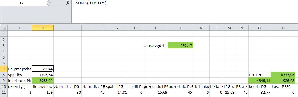 Podczas obliczania kosztu eksploatacji z wykorzystaniem instalacji gazowej obliczenia możemy prowadzić w kolejnych kolumnach arkusza.