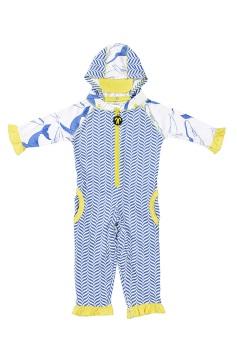 Lycra suits long version Jednoczęściowy kostium plażowo-kąpielowy z długimi rękawami i nogawkami oraz kapturem dla dzieci z filtrem UV 50+.