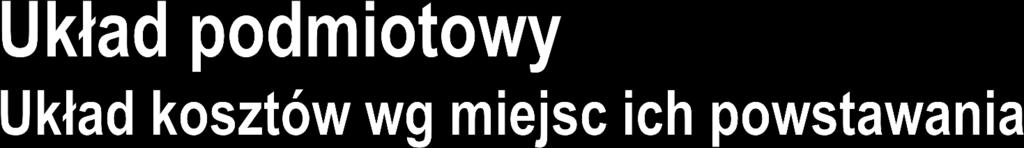 miejsca powstawania kosztów struktury wyodrębnione na bazie: struktury organizacyjnej jednostki struktury realizowanego procesu wytwórczego wydzielone ze względu na realizowane w nich efekty