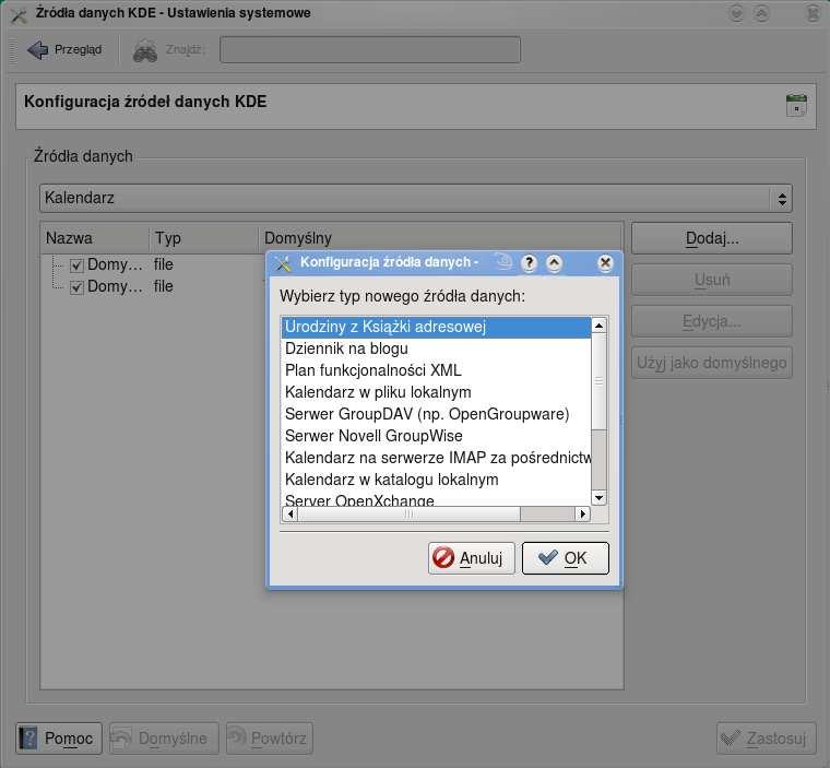 ~~Podręcznik uŝytkownika systemu operacyjnego SuSe 11.1~~ Źródła danych KDE - Konfiguracja źródeł danych KDE.