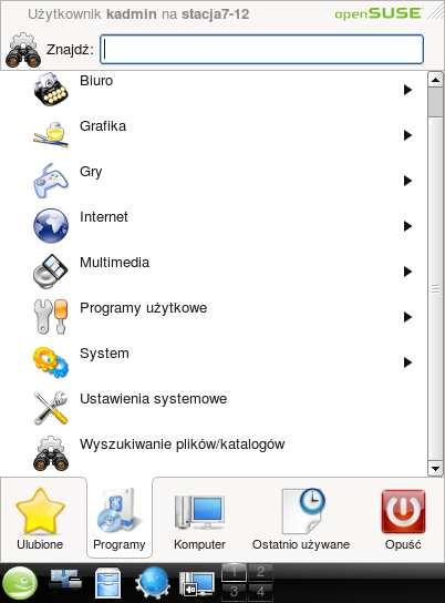 ~~Podręcznik uŝytkownika systemu operacyjnego SuSe 11.1~~ 2. Programy Zakładka programy jest zbiorem większości programów znajdujących się w systemie.