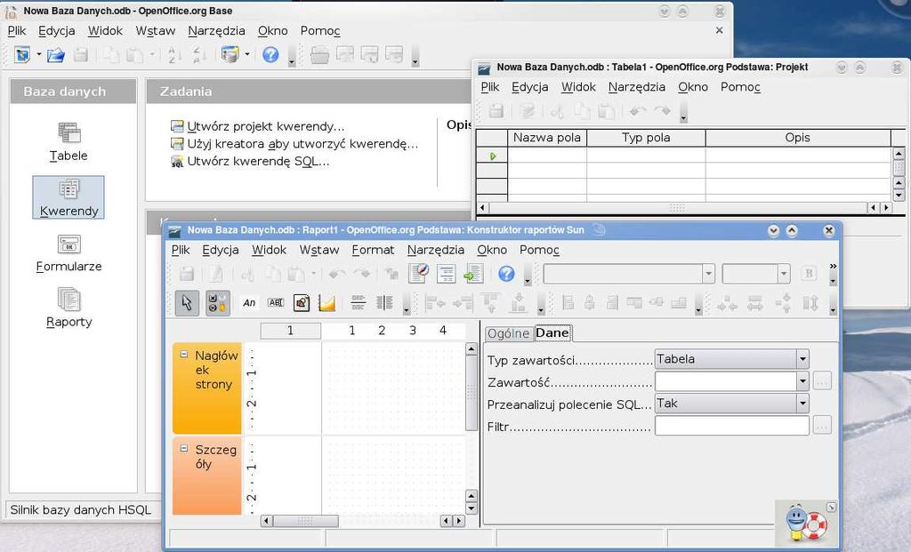 SQL. Interfejs użytkownika programu przypomina interfejs MS Outlook.