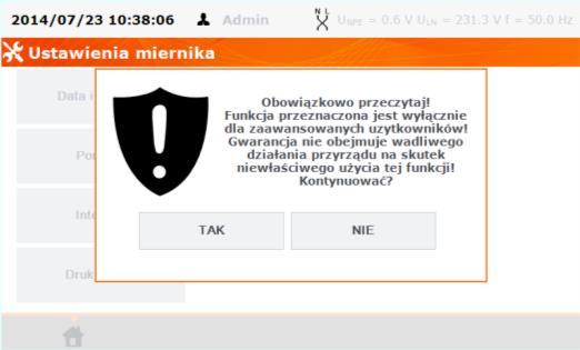 Kliknąć przycisk Aktualizacja. Przeczytać wyświetlone ostrzeżenie, kliknąć TAK, aby kontynuować lub NIE, aby zrezygnować.