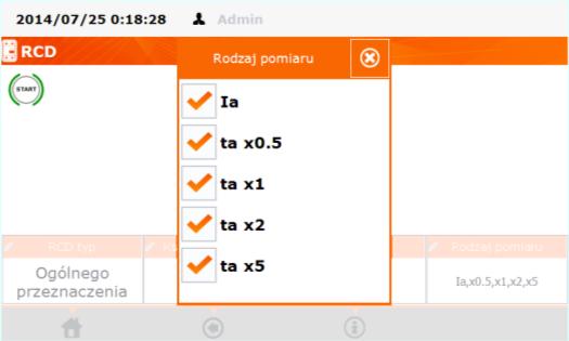 typ RCD - ogólnego stosowania lub krótkozwłoczny klikając na pole RCD typ, kształt (fazę) prądu - faza początkowa dodatnia, ujemna lub obie, klikając na pole Kształt