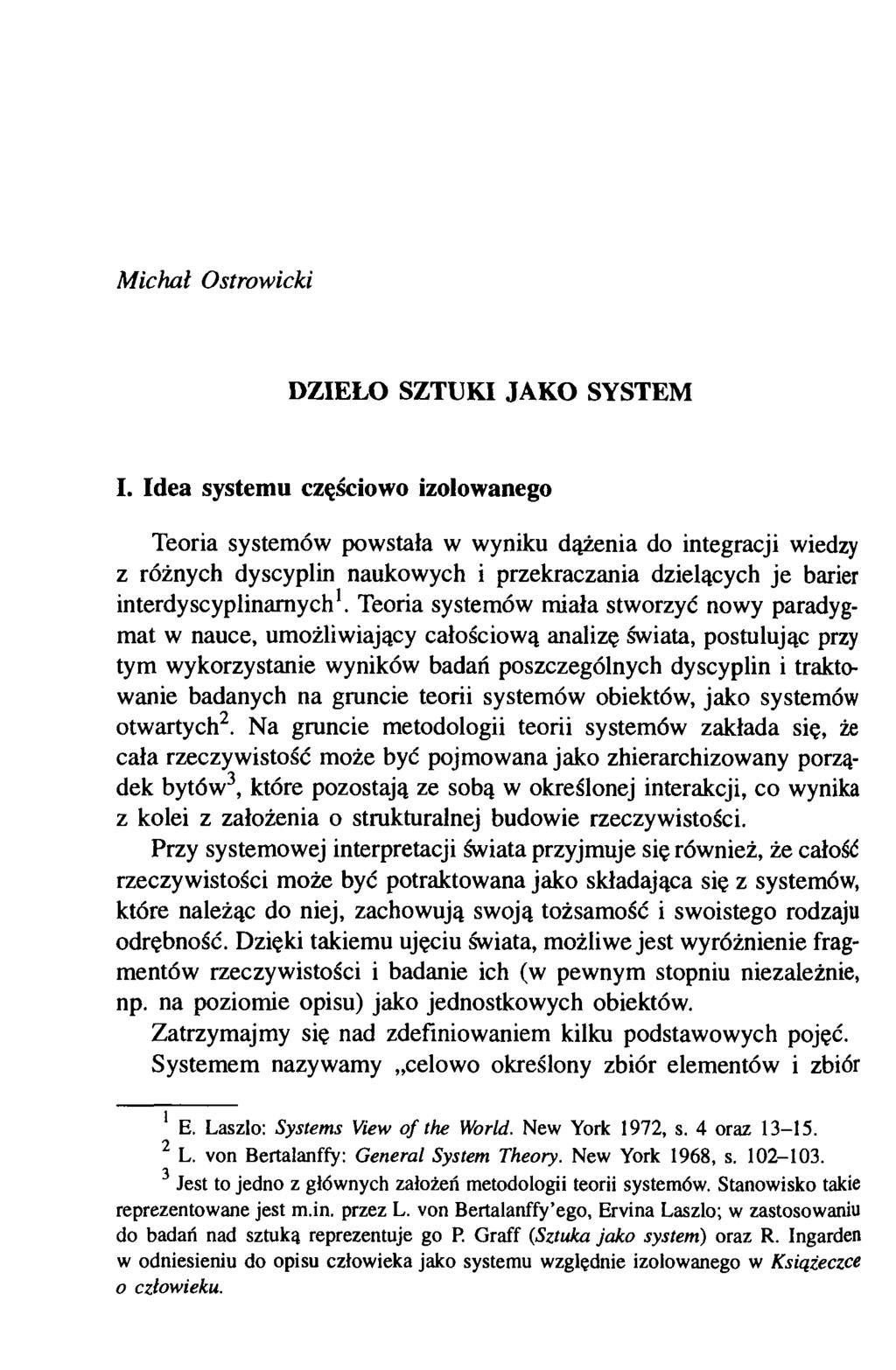 M ichał Osłrowicki DZIEŁO SZTUKI JAKO SYSTEM I.