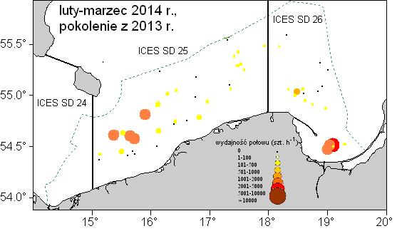 badawczych typu BITS-Q1 i BITS-Q4 w 2014 r.) Rysunek 2. Rozkład geograficzny wydajności (szt.